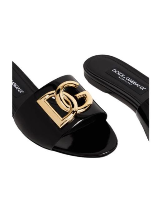 Dolce & Gabbana White Dg Logo Plaque Flat Slides