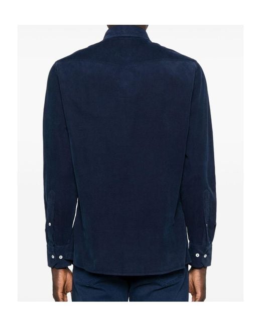 Brunello Cucinelli Blue Long Sleeved Button-Up Shirt for men