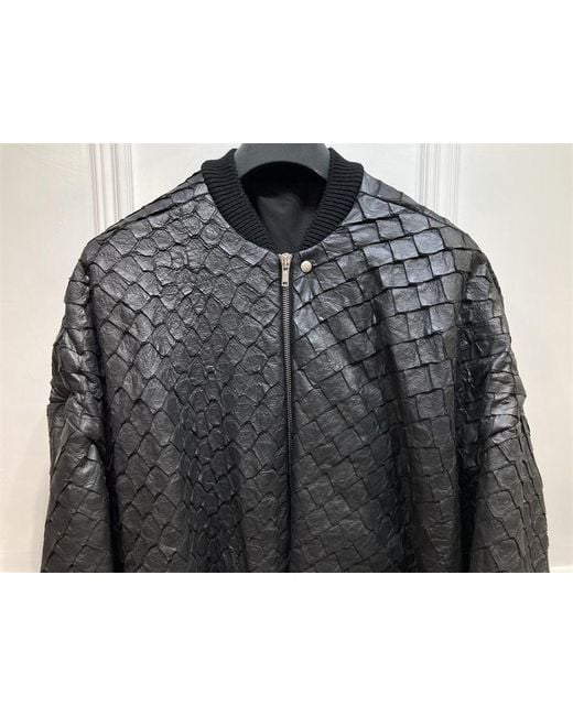 Rick Owens Black Long-Sleeved Silhouette Leather Jacket for men