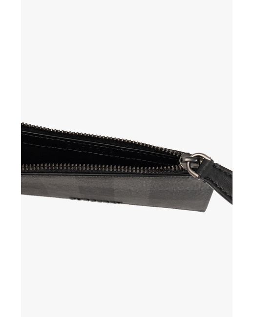 Burberry Black Logo Plaque Checked Zipped Wallet for men