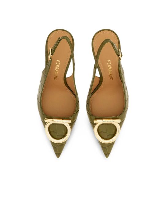 Ferragamo Green Pointed-Toe High-Heeled Sandals