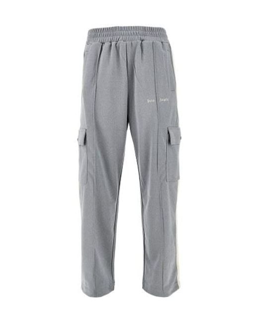 Palm Angels Gray Logo Embroidered Cargo Trousers for men