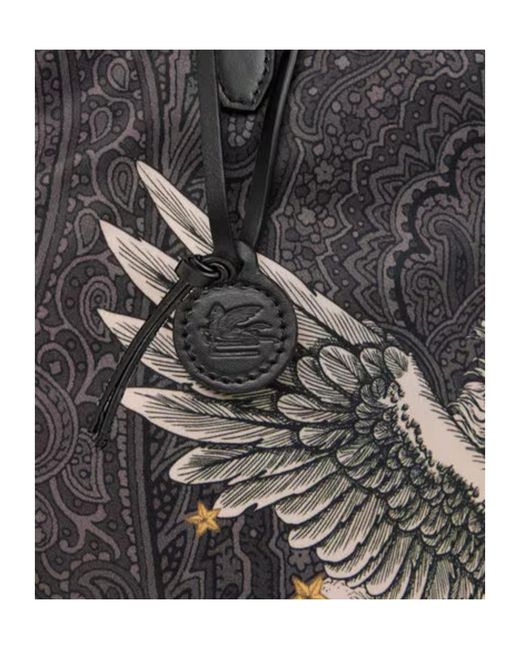 Etro Black Nylon Tote Bag With Pegaso Print And Arnica Motif for men