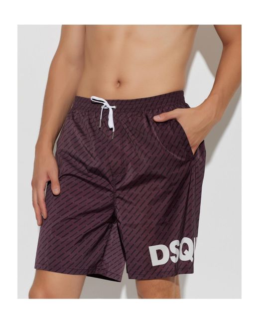 DSquared² Purple Wide-Leg Swim Shorts for men