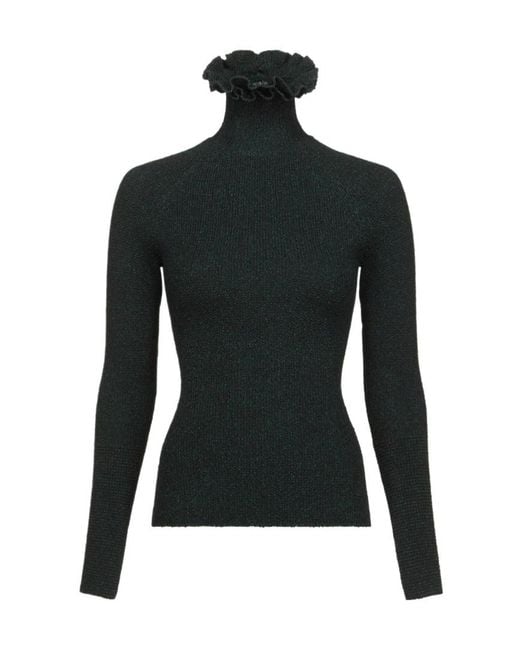 Alaïa Black Alaïa Ruffled Ribbed Top