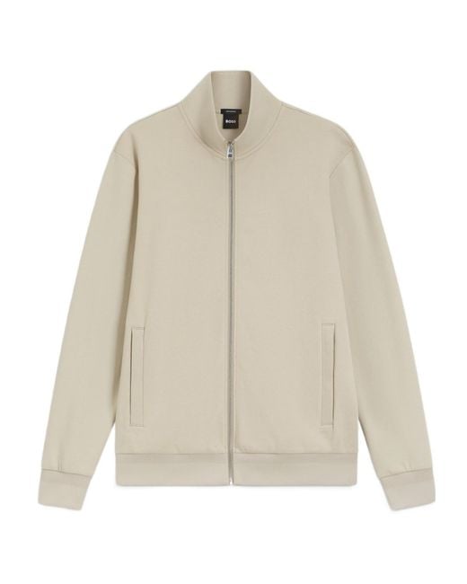 Boss Natural Long-Sleeve Zip-Up Cotton Sweatshirt for men