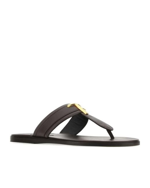 Tom Ford Brown Logo-Plaque Flat Slides for men