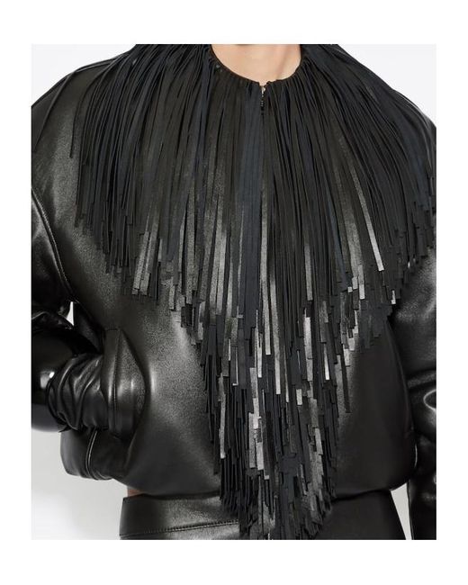 Alaïa Black Alaïa Fringed Leather Bomber Jacket