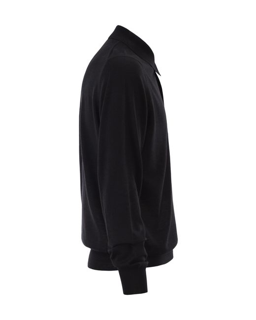 Kiton Black Long-Sleeved Wool Polo Shirt for men