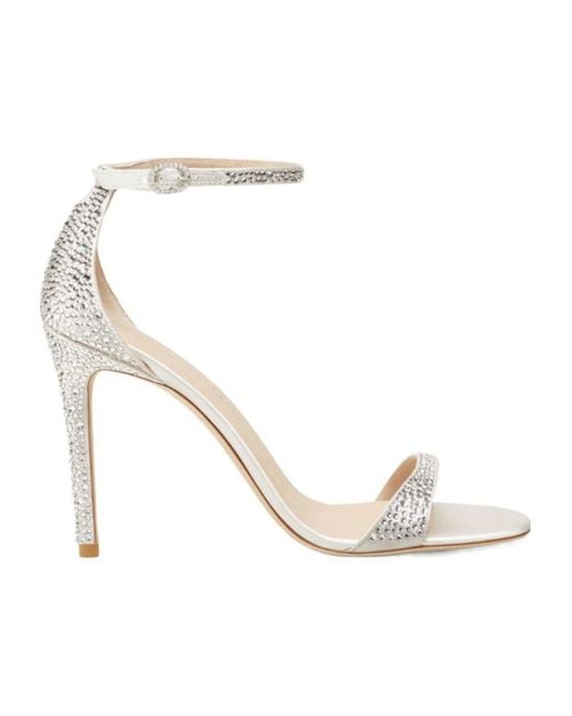 Stuart Weitzman White Round-Headed High-Heeled Sandals