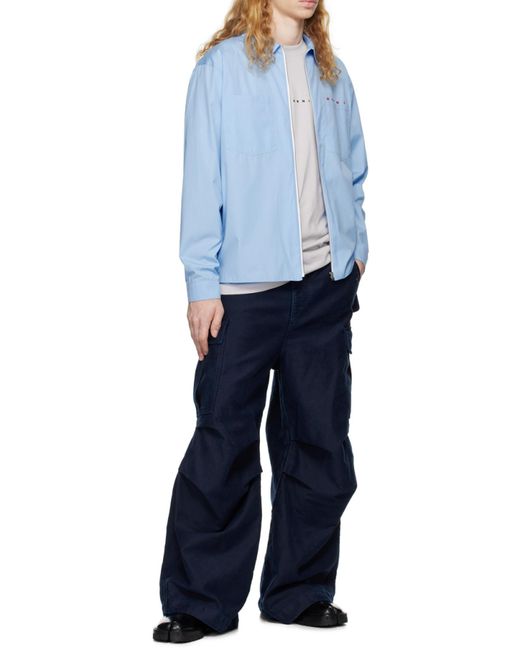 Marni Blue Logo-Printed Long-Sleeved Zipped Shirt for men
