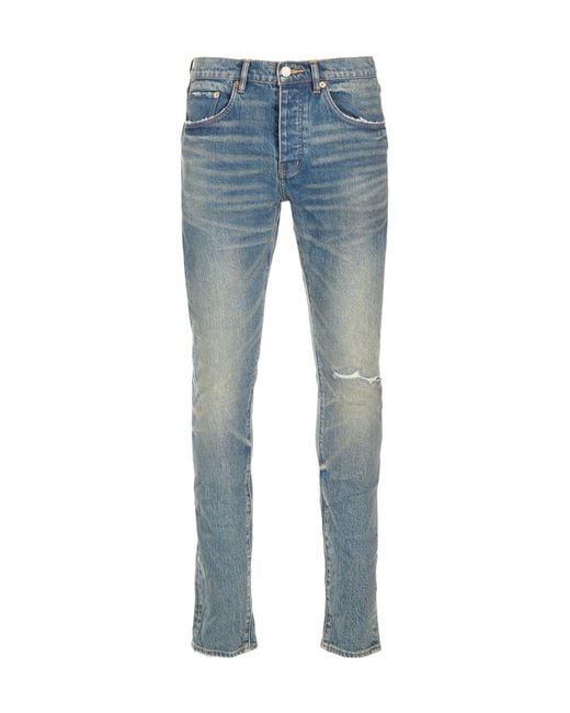 Purple Brand Blue Knee Blowout Distressed Jeans for men