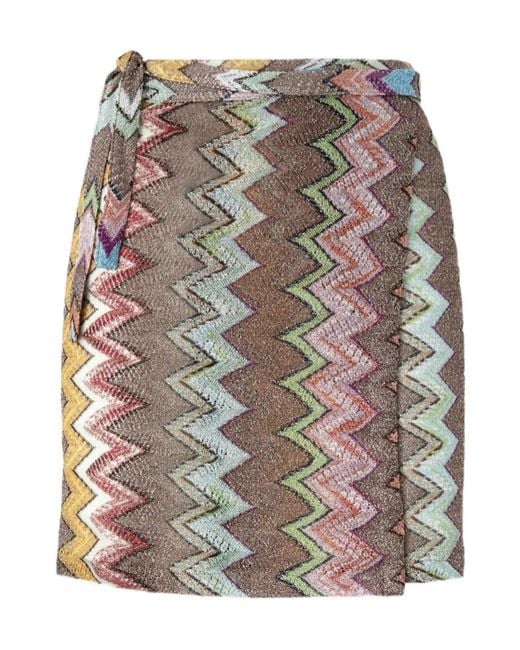Missoni Gray Macro Zigzag Pattern Mini Pareo Skirt