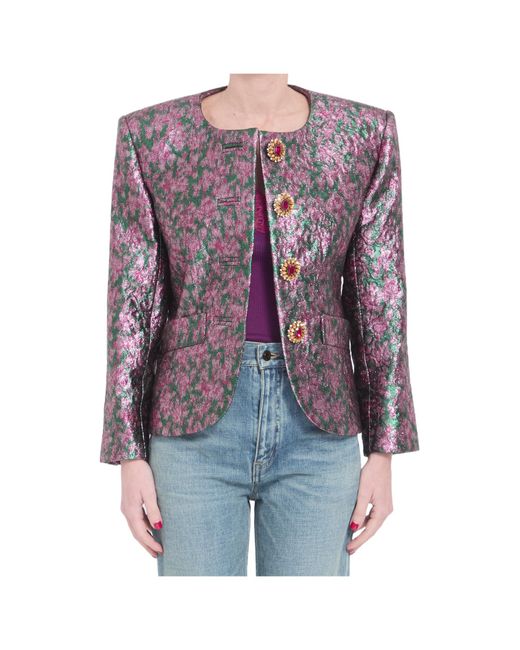 Saint Laurent Purple Brocade Single-Breasted Floral Patterned Jacket