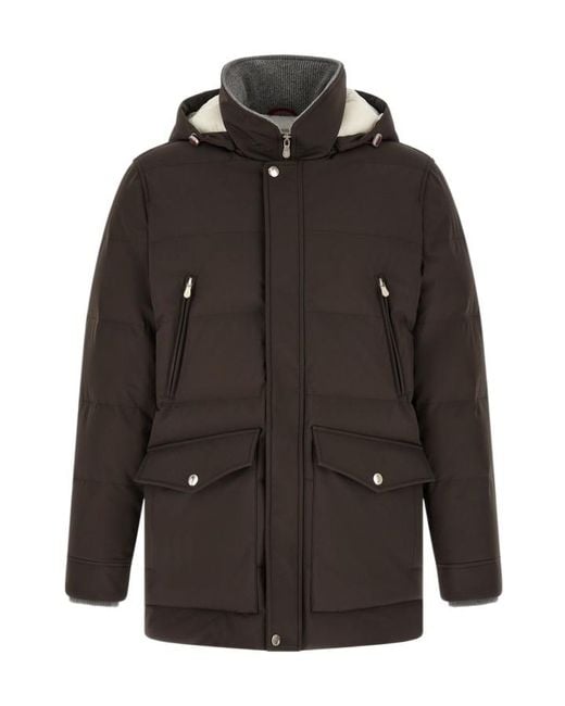 Brunello Cucinelli Black Quilted Hooded Parka for men