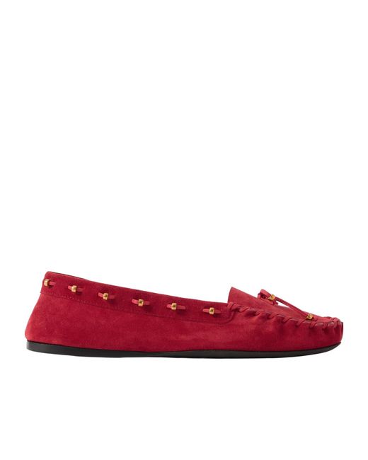 Khaite Red Milly Embellished Whipstitched Suede Loafers