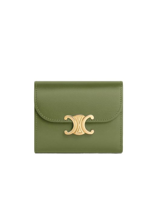 Céline Green Small Flap Wallet Triomphe