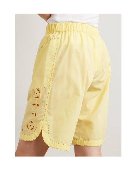 Vita Kin Yellow Broderie Anglaise Cotton-Poplin Shorts