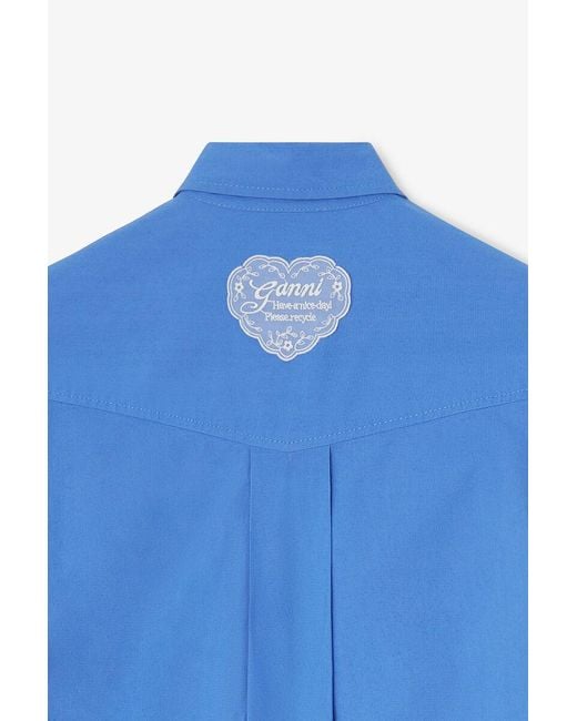 Ganni Blue Button-Up Flared Mini Dress