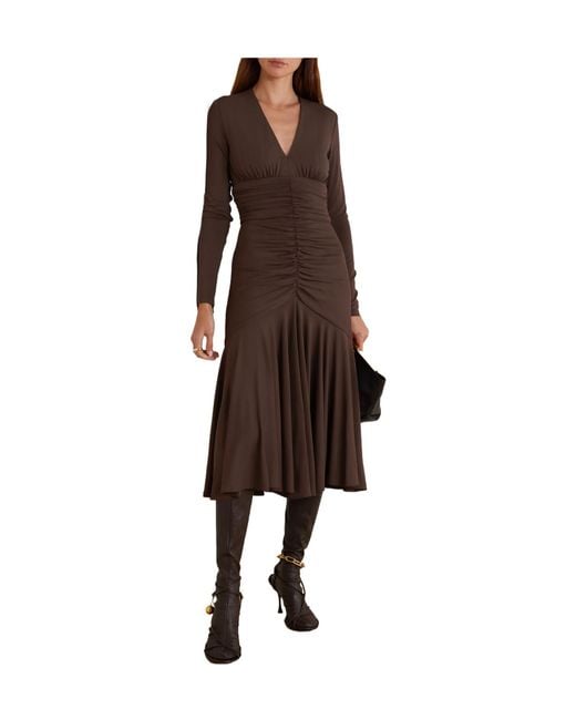Michael Kors Brown Pleated Stretch-Jersey Midi Dress