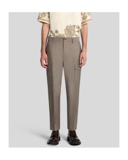 Etro Gray Logo-Patch Cargo Trousers for men