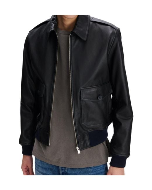 A.P.C. Black Long-Sleeve Leather Jacket for men