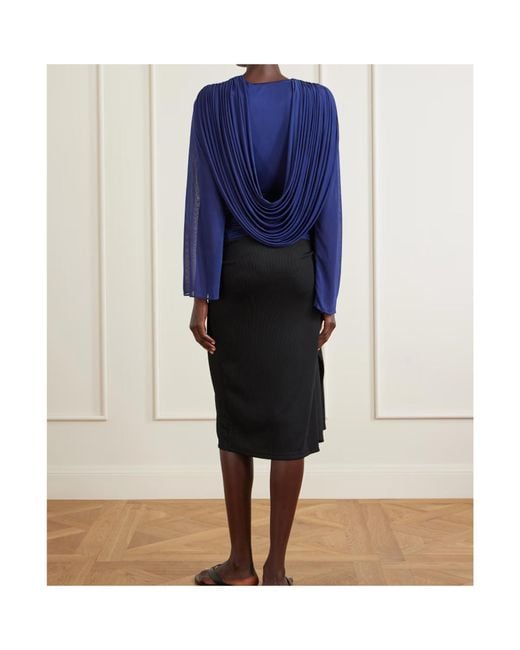 Christopher Esber Blue Ripple Draped Jersey Blouse