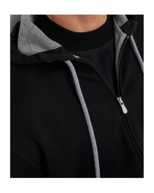 Brunello Cucinelli Black Zip-Up Drawstring Hoodie for men