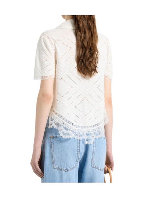 Ermanno Scervino White Short-Sleeve Knit Shirt With Valenciennes Lace