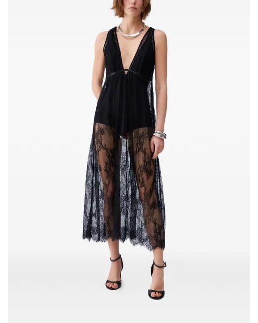 Liu Jo Black Chantilly Lace V-Neck Midi Dress