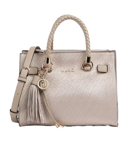 Liu Jo Natural Small Braided-Handle Zipped Tote Bag