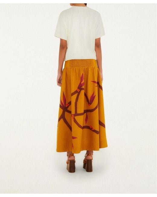 Farm Rio Orange Bird-Print Skirt