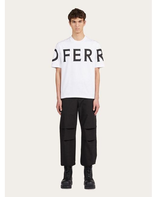 Ferragamo White Cotton T-Shirt With All-Over Logo Print for men