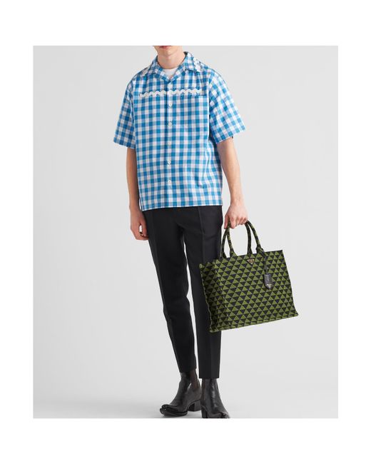 Prada Blue Check Pattern Short Sleeved Shirt for men