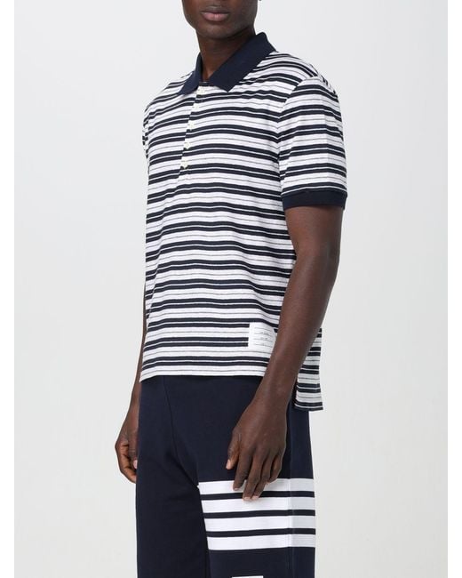 Thom Browne Blue Striped Short-Sleeved Polo Shirt for men