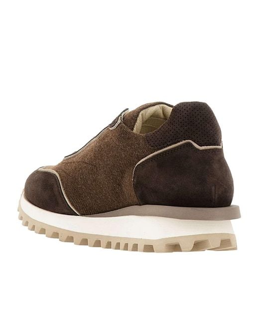 Eleventy Brown Perforated Heel Low-Top Sneakers for men