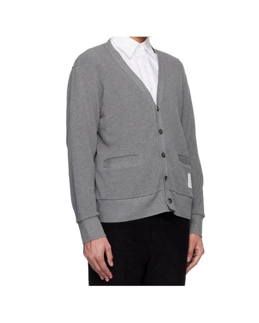 Thom Browne Gray V-Neck-Bar Intarsia Cardigan for men
