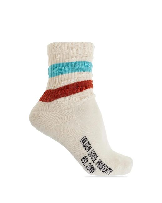 Golden Goose Deluxe Brand White Distressed-Effect Ribbed Socks for men