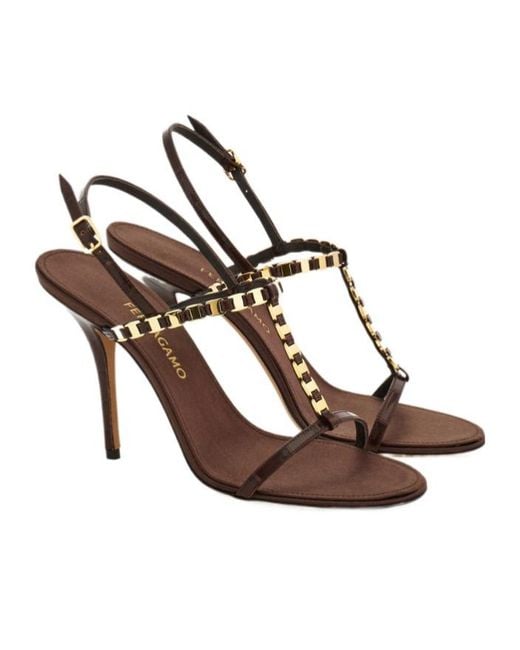 Ferragamo Metallic Vara Chain T-Strap Sandal