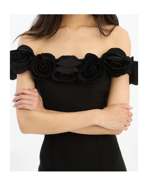 ROTATE BIRGER CHRISTENSEN Black Floral Trim Midi Dress
