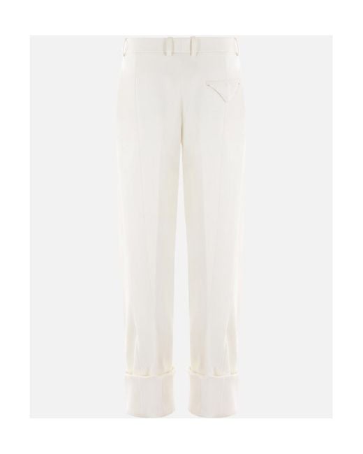Bottega Veneta White Straight-Leg Turn Up Hem Trousers