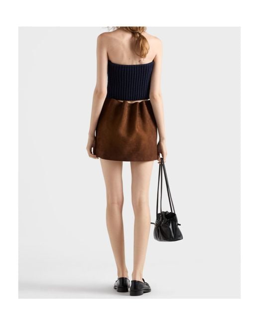Prada Brown Elasticated-Waistband Mini Skirt