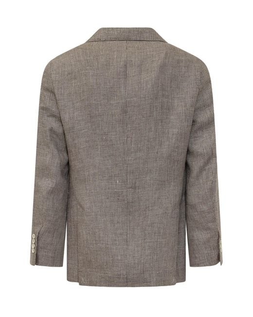 Brunello Cucinelli Brown Checked Single-Breasted Blazer for men