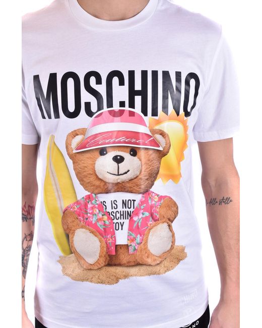 Moschino White Teddy Bear Printed Crewneck T-Shirt for men