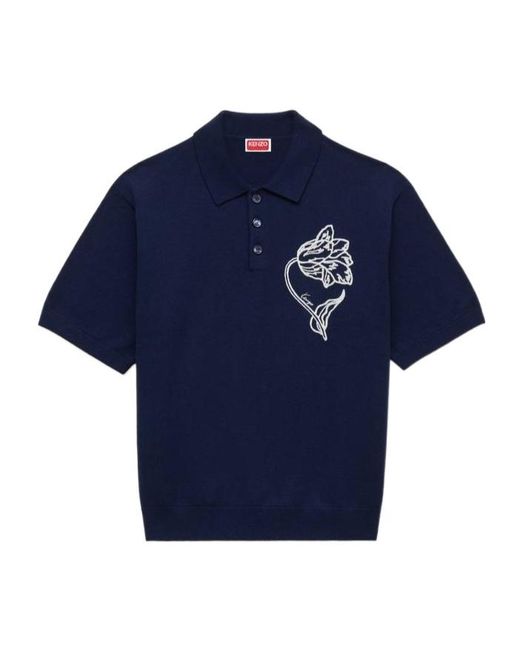 KENZO Blue Tulip' Embroidered Polo Wool And Cotton for men