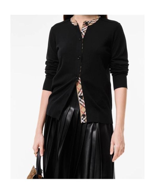 Burberry Black Check Trim Wool Cardigan