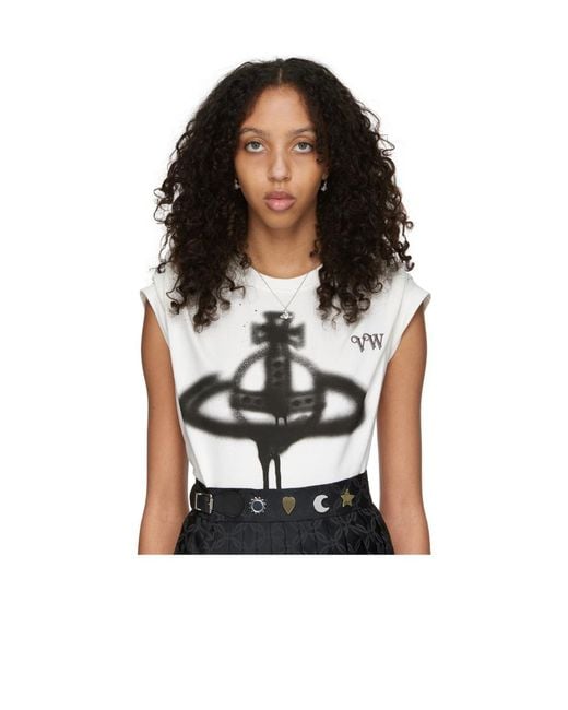 Vivienne Westwood White Logo Pendant Earrings