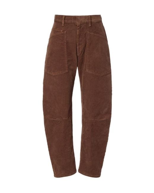 Nili Lotan Brown Shon Corduroy Barrel-Leg Pants
