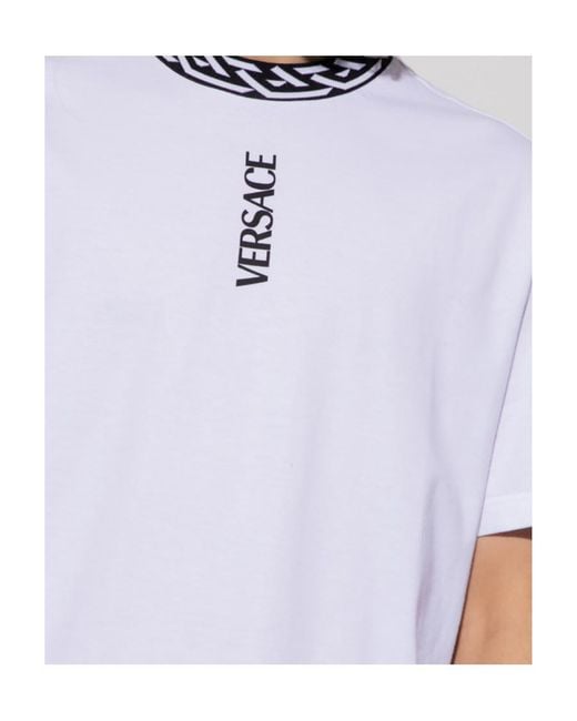 Versace La Greca Logo Printed Crewneck T-Shirt in White for Men | Lyst