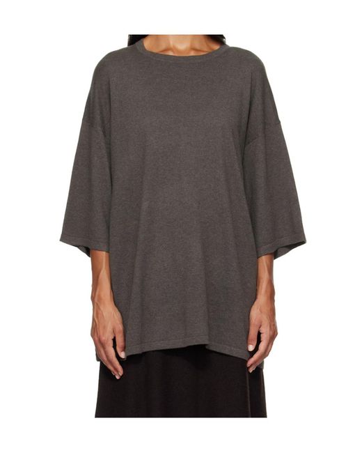 Lisa Yang Gray Knitted Crew Neck T-Shirt